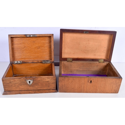 3630 - A pair of South American wooden carvings together with an antique oak lidded box and a Mahogany inla... 