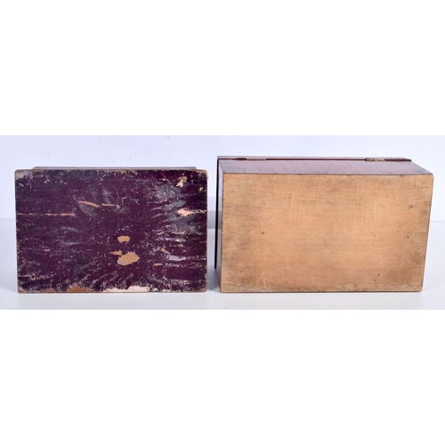 3630 - A pair of South American wooden carvings together with an antique oak lidded box and a Mahogany inla... 