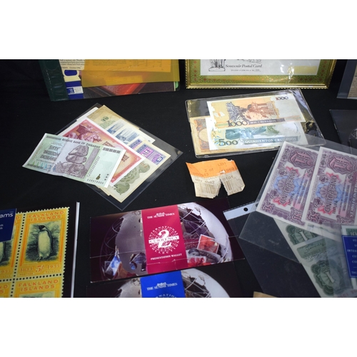 3728 - A collection of coins, banknotes and stamps (Qty)