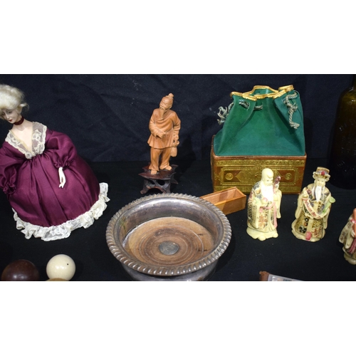 3729 - A Miscellaneous collection , antique collar box, Croquet balls, a bisque head doll ,Dudgeon beer bot... 