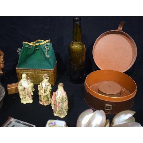 3729 - A Miscellaneous collection , antique collar box, Croquet balls, a bisque head doll ,Dudgeon beer bot... 