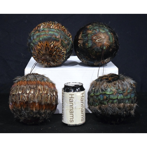 3741 - A collection of large Pheasant feather balls/baubles 14 cm (4)