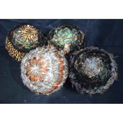 3741 - A collection of large Pheasant feather balls/baubles 14 cm (4)