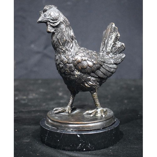 3742 - A bronze Cockerel on a marble plinth 19 x13cm