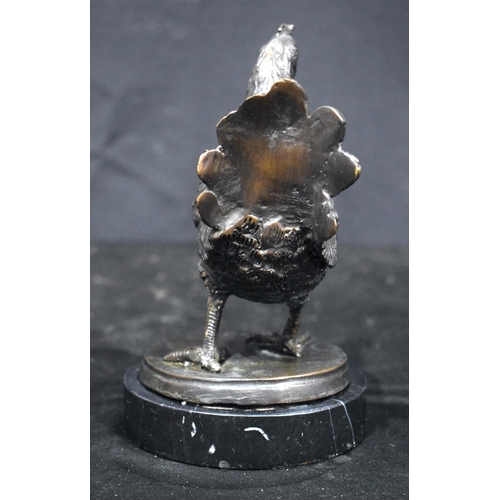 3742 - A bronze Cockerel on a marble plinth 19 x13cm