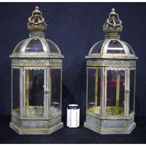 3745 - A pair of large metal and glass Islamic style lanterns 62 cm (2).