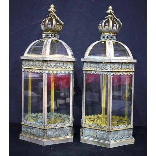 3745 - A pair of large metal and glass Islamic style lanterns 62 cm (2).