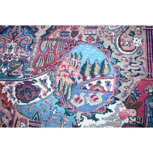 3748 - A large Oriental  figural rug 380 x 116 cm