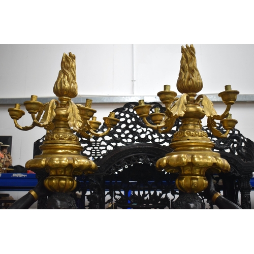 3753 - A FINE LARGE PAIR OF 19TH CENTURY ITALIAN CARVED AND GILDED WOOD BLACKAMOORS modelled holding aloft ... 