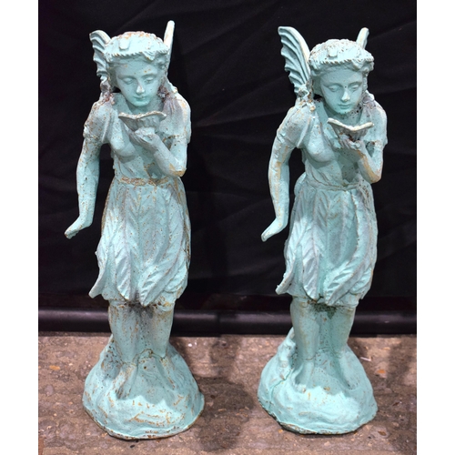 3878 - A pair of cast iron garden fairies 50 cm (2).