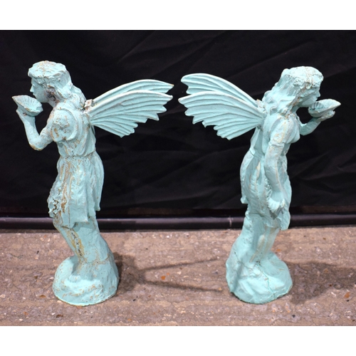 3878 - A pair of cast iron garden fairies 50 cm (2).