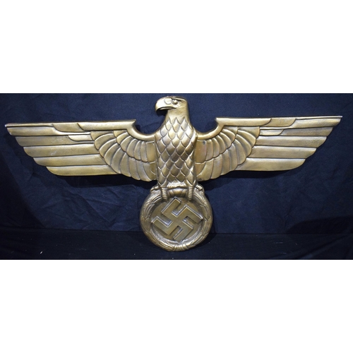 3881 - A large  contemporary Nazi Insignia plaque together with a metal flag pole flat plate 52 x 101 cm (2... 