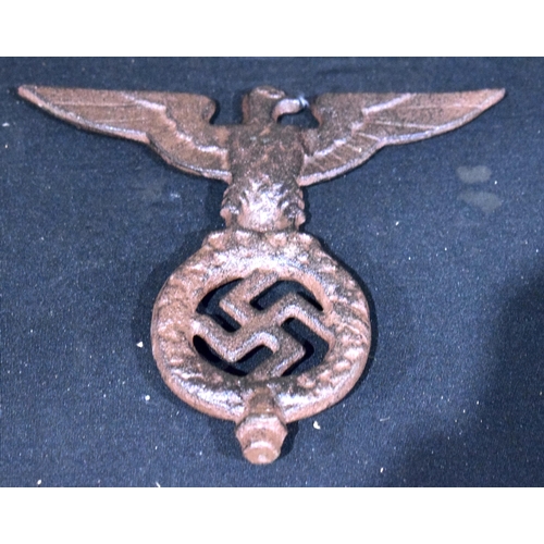 3881 - A large  contemporary Nazi Insignia plaque together with a metal flag pole flat plate 52 x 101 cm (2... 