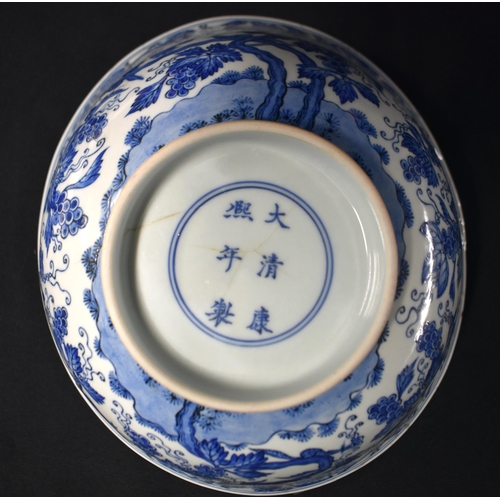 10 - A 17TH CENTURY CHINESE BLUE AND WHITE PORCELAIN BOWL Kangxi mark and period, painted with squirrels ... 