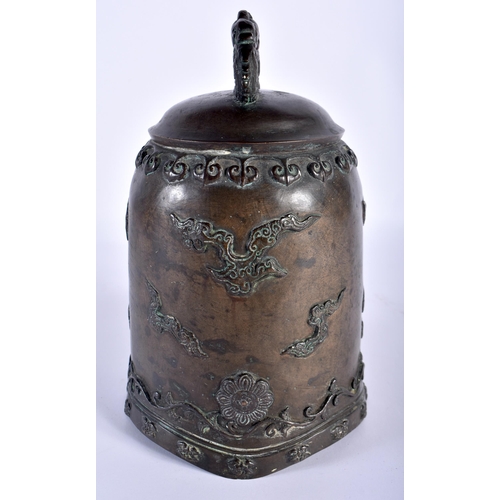 100 - AN 18TH CENTURY JAPANESE EDO PERIOD BRONZE BELL overlaid with clouds and rui motifs, the handles for... 