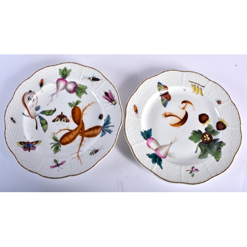 105 - AN EARLY HUNGARIAN HEREND PORCELAIN PART DESSERT SET painted with fruit and foliage. Largest 19 cm w... 