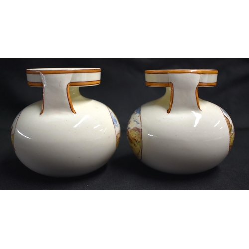 15 - A RARE PAIR OF WEDGWOOD SINGLE HANDLED VASES by Emile Aubert Lessore, painted with rural scenes. 9 c... 