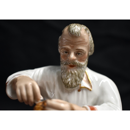 16 - A LATE 19TH CENTURY RUSSIA ST PETERSBURG PORCELAIN FIGURE OF A COBBLER modelled repairing a shoe. 14... 