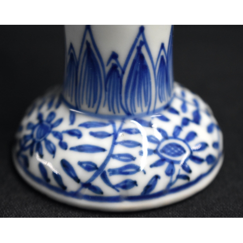 2 - A RARE 17TH CENTURY CHINESE BLUE AND WHITE RIBBED PORCELAIN BEAKER Kangxi, painted with flowers and ... 