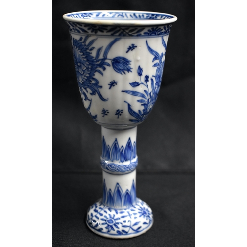 2 - A RARE 17TH CENTURY CHINESE BLUE AND WHITE RIBBED PORCELAIN BEAKER Kangxi, painted with flowers and ... 