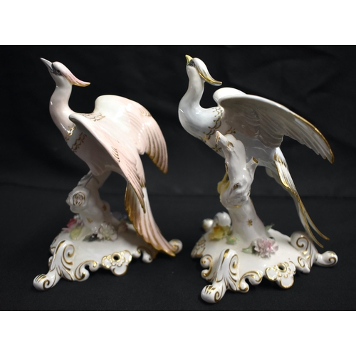 27 - A PAIR OF ROYAL CROWN DERBY CHELSEA BIRDS. 17 cm x 8 cm.