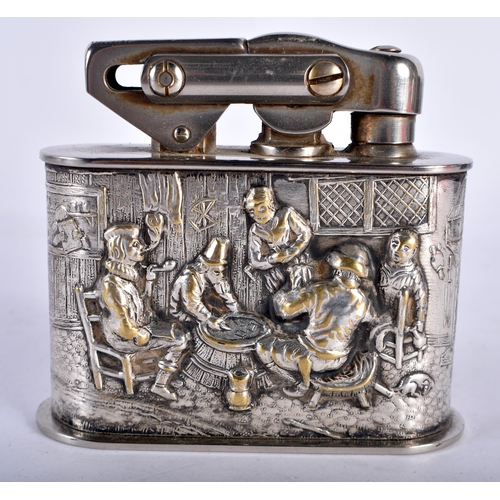 291 - Karl  Eden tavern scene table lighter.  A German table cigarette lighter, nickel plated brass body, ... 