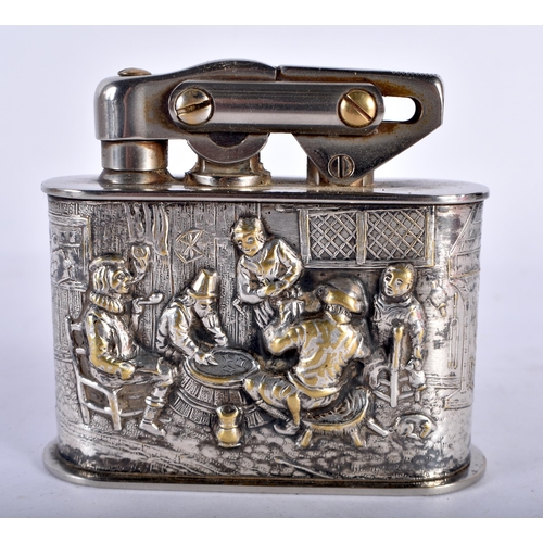 291 - Karl  Eden tavern scene table lighter.  A German table cigarette lighter, nickel plated brass body, ... 