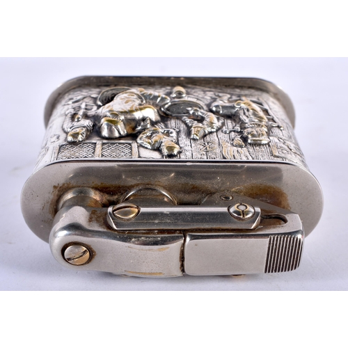 291 - Karl  Eden tavern scene table lighter.  A German table cigarette lighter, nickel plated brass body, ... 