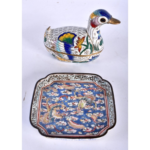 293 - A Canton Enamel Pin Dish and Duck Box.  Dish 9.5cm x 9.7cm x 1.5cm (2)