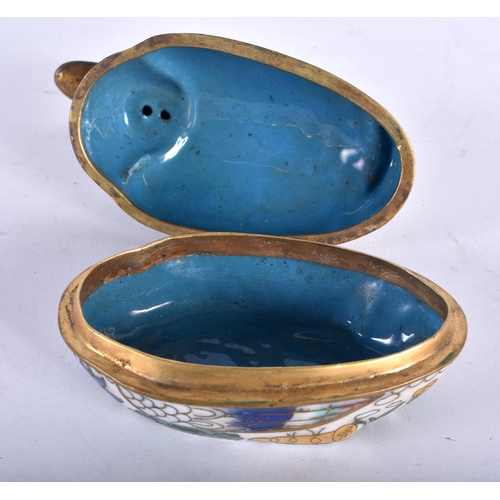 293 - A Canton Enamel Pin Dish and Duck Box.  Dish 9.5cm x 9.7cm x 1.5cm (2)