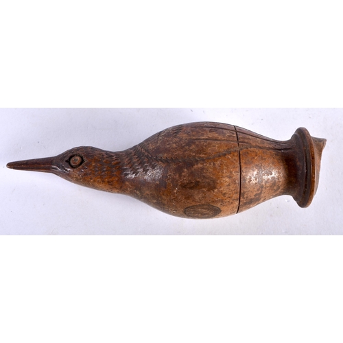 294 - An Antique Wood Cuckoo Whistle stylistically carved to resemble a cuckoo with a head, feathers, beak... 