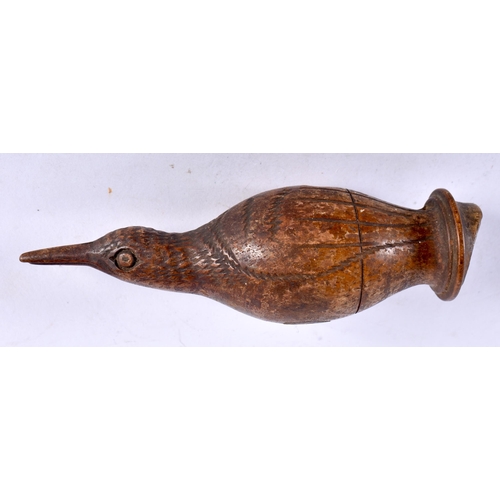 294 - An Antique Wood Cuckoo Whistle stylistically carved to resemble a cuckoo with a head, feathers, beak... 