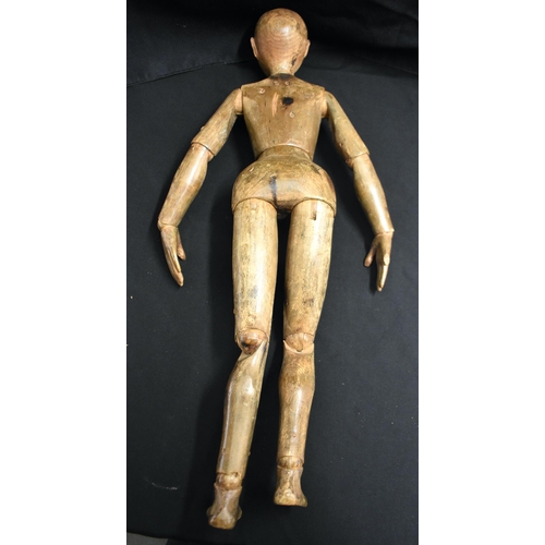 30 - A CHARMING 19TH CENTURY EUROPEAN CARVED PINE ARTISTS LAY DOLL of plain form with elongated arms. 58 ... 