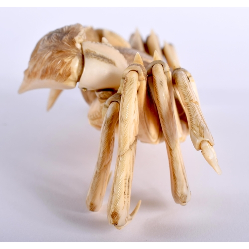 30C - A FINE 19TH CENTURY JAPANESE MEIJI PERIOD FULLY ARTICULATED BONE JIZAI OKIMONO CRAB with fully movea... 