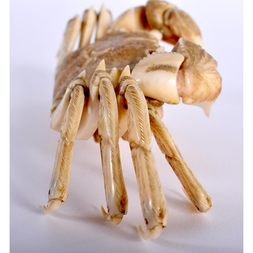 30C - A FINE 19TH CENTURY JAPANESE MEIJI PERIOD FULLY ARTICULATED BONE JIZAI OKIMONO CRAB with fully movea... 