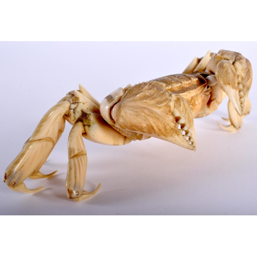 30C - A FINE 19TH CENTURY JAPANESE MEIJI PERIOD FULLY ARTICULATED BONE JIZAI OKIMONO CRAB with fully movea... 