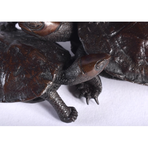 30E - A FINE 19TH CENTURY JAPANESE MEIJI PERIOD BRONZE TURTLES OKIMONO C1900 modelled as young adults clam... 