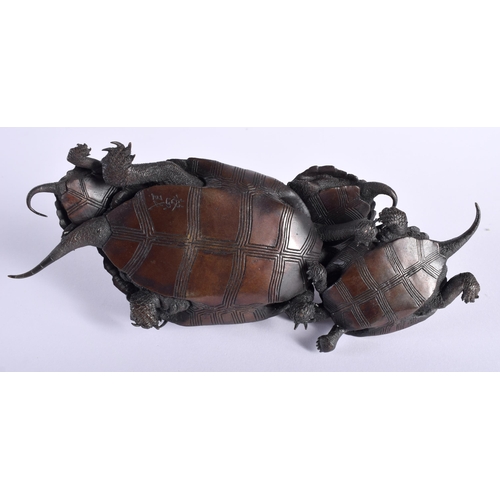 30E - A FINE 19TH CENTURY JAPANESE MEIJI PERIOD BRONZE TURTLES OKIMONO C1900 modelled as young adults clam... 