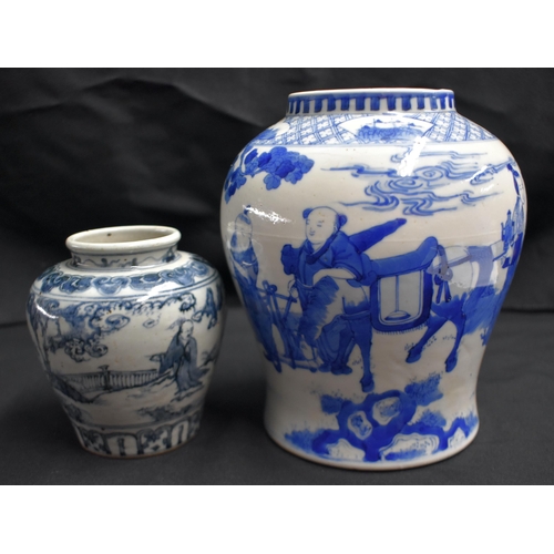 32 - A 19TH CENTURY CHINESE BLUE AND WHITE KANGXI REVIVAL VASE bearing Kangxi marks to base, together wit... 