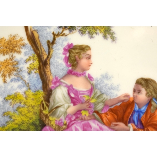 35 - A LARGE 19TH CENTURY KPM PORCELAIN PLAQUE of unusual form, painted with two lovers encased within a ... 