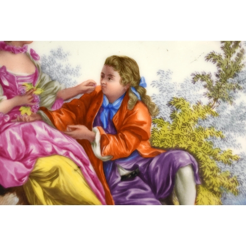 35 - A LARGE 19TH CENTURY KPM PORCELAIN PLAQUE of unusual form, painted with two lovers encased within a ... 