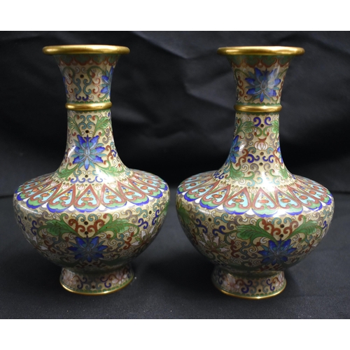 37 - A PAIR OF EARLY 20TH CENTURY CHINESE CLOISONNE ENAMEL VASES Late Qing/Republic, decorated with folia... 