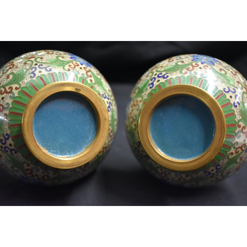 37 - A PAIR OF EARLY 20TH CENTURY CHINESE CLOISONNE ENAMEL VASES Late Qing/Republic, decorated with folia... 