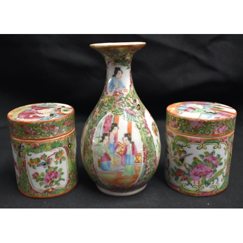 42 - A COLLECTION OF 19TH CENTURY CANTON FAMILLE ROSE WARES Qing, painted with figures, including teapots... 