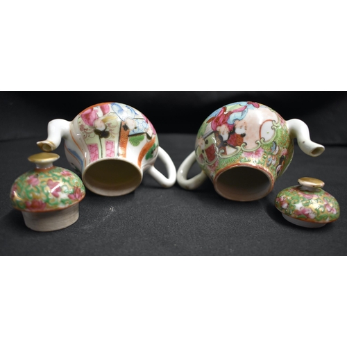 42 - A COLLECTION OF 19TH CENTURY CANTON FAMILLE ROSE WARES Qing, painted with figures, including teapots... 