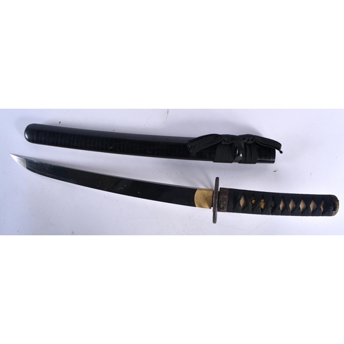 436 - A 19TH CENTURY JAPANESE MEIJI PERIOD BLACK LACQUERED WAKIZASHI. 55 cm long.  Buyers Note – we are un... 