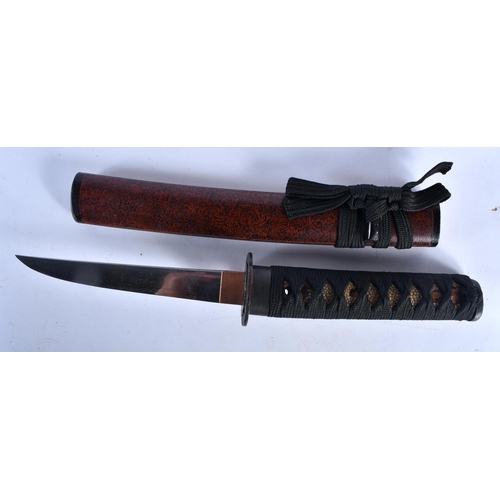 438 - A 19TH CENTURY JAPANESE MEIJI PERIOD RED LACQUERED SHORT SWORD DAGGER. 44 cm long.  Buyers Note – we... 