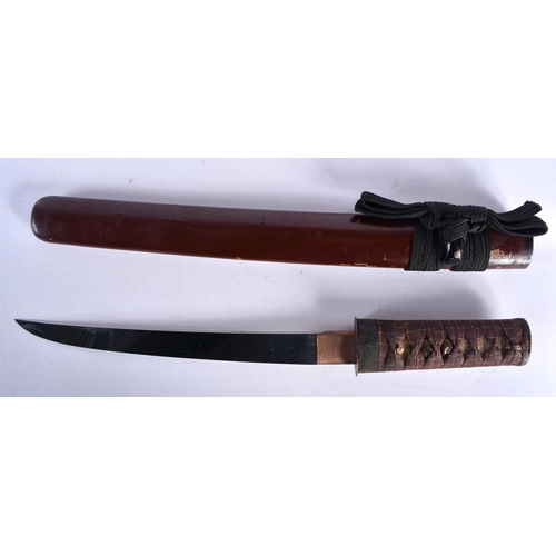 439 - A 19TH CENTURY JAPANESE MEIJI PERIOD RED LACQUERED SHORT SWORD DAGGER. 44 cm long.  Buyers Note – we... 