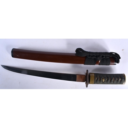 440 - A 19TH CENTURY JAPANESE MEIJI PERIOD RED LACQUERED SHORT SWORD DAGGER. 44 cm long.  Buyers Note – we... 