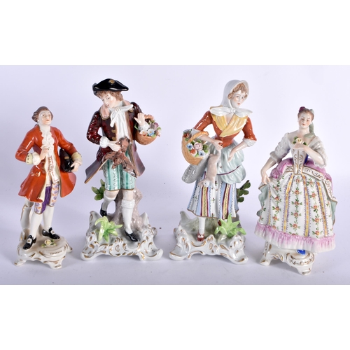 449 - FOUR LATE 19TH/20TH CENTURY CONTINENTAL PORCELAIN FIGURES. Largest 18 cm high. (4)